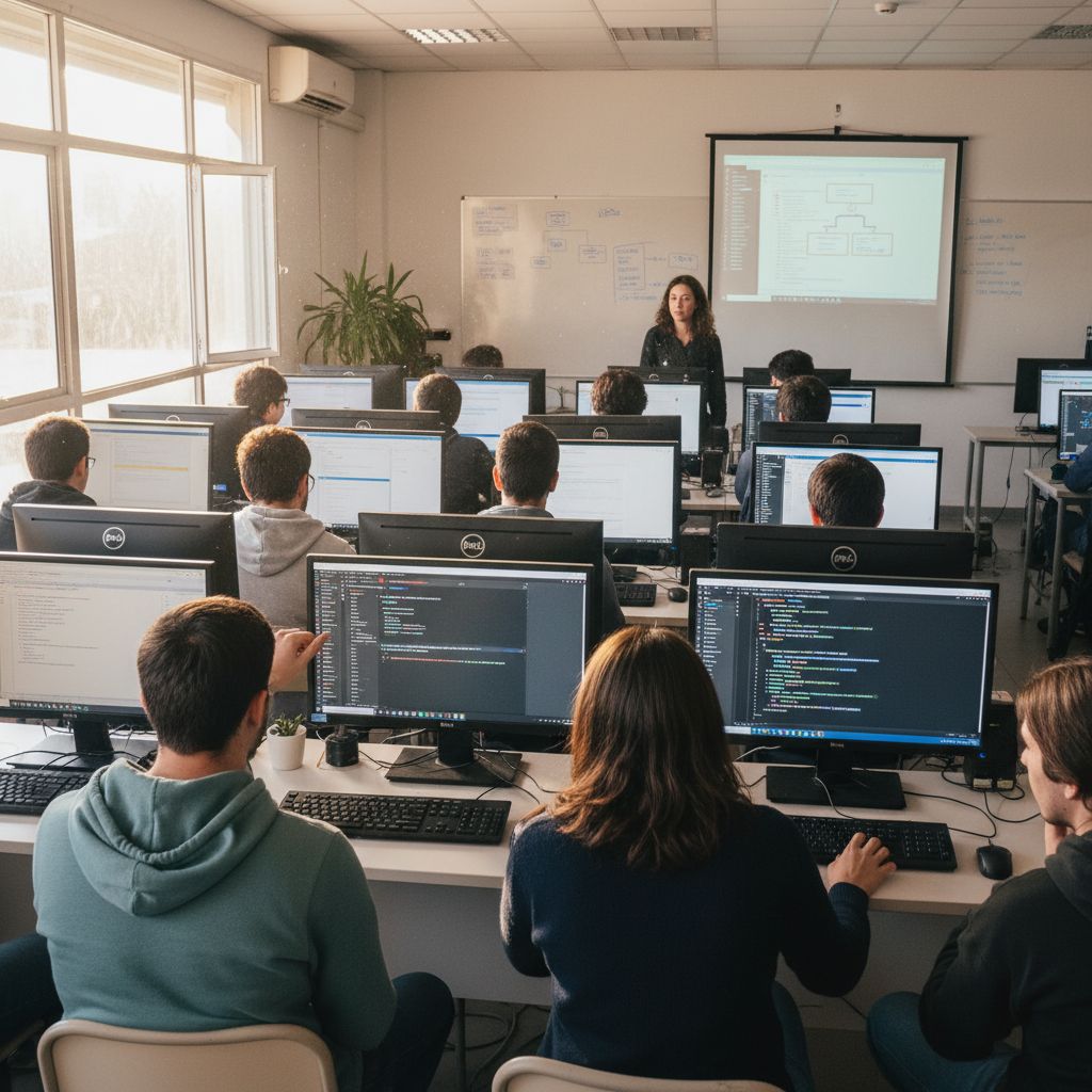 Estudiantes aprendiendo programación en Argentina